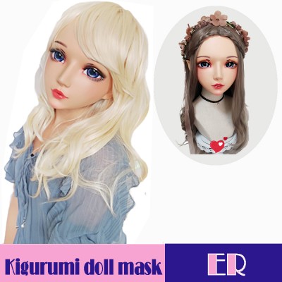 (Er)Crossdress Sweet Girl Resin Half Head Female Elf Ear Kigurumi Mask With BJD Eyes Cosplay Anime Doll Mask